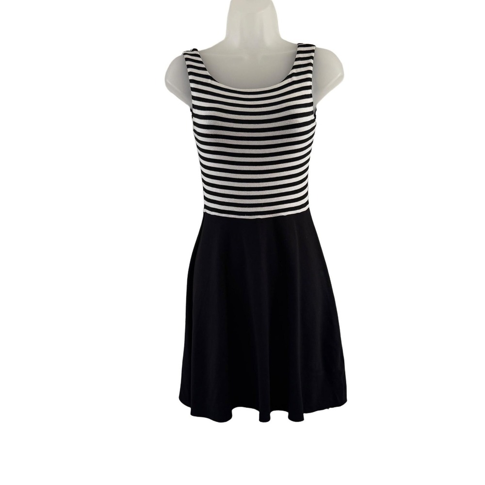 Bailey 44 Dress‎ Womens XS Black Stripe Fit Flare Tank Skater Mini Stretch Swing